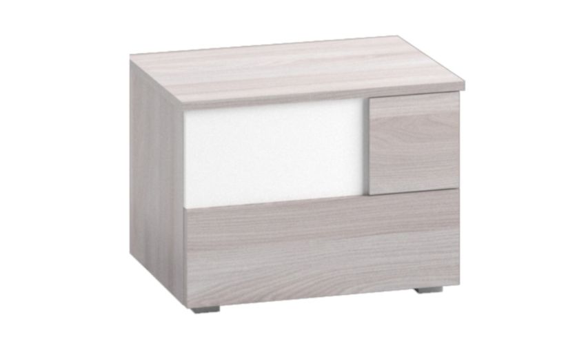 Ilenia comodino 2 cassetti olmo e bianco -In pannello ecologico certificato-Bianco-Pannello ecologico-44