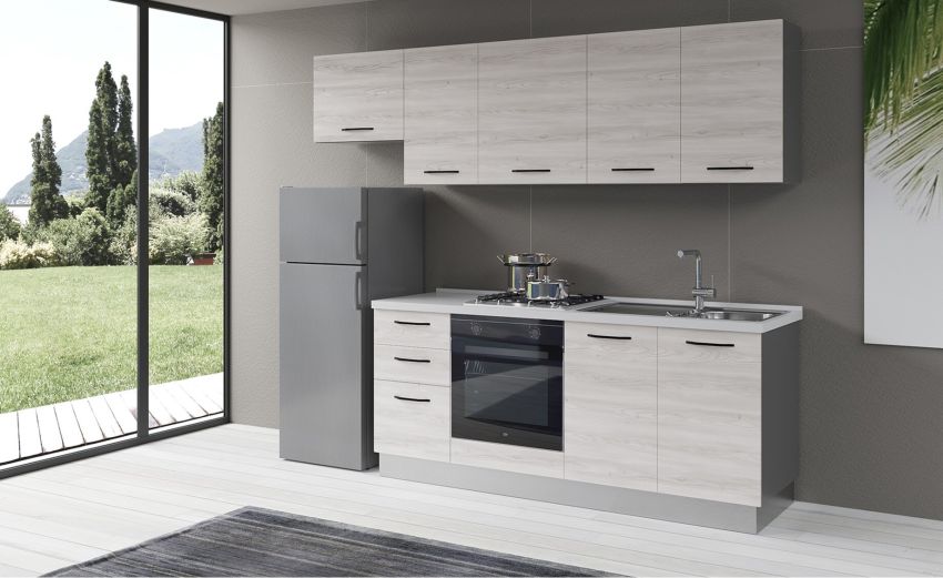 Gilda cucina 255 cm colore frassino ghiaccio -3 elettrodomestici
