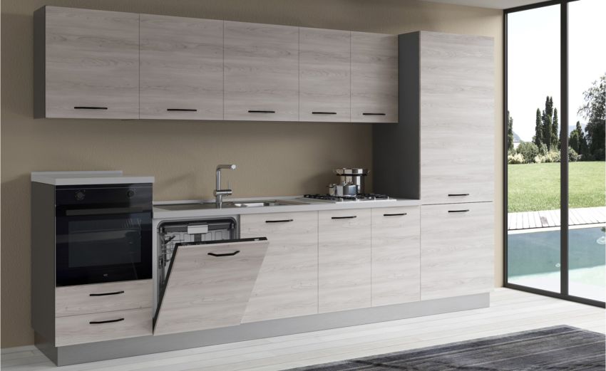 Gilda cucina 345 cm colore frassino ghiaccio -4 elettrodomestici Gilda cucina 345 cm colore frassino ghiaccio -4 elettrodomestici