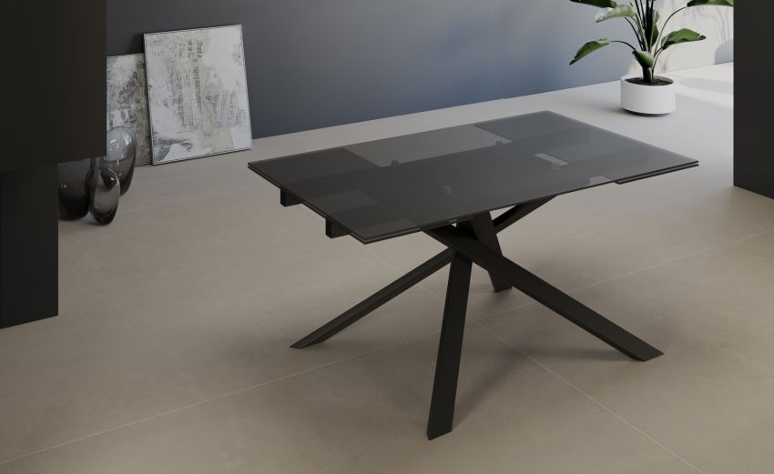 Vienna tavolo allungabile 160 nero e vetro fumè--Nero-Vetro-75 cmx160 cm