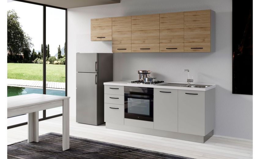 Gilda cucina 255 cm colore light grey e rovere cadiz -3 elettrodomestici Gilda cucina 255 cm colore light grey e rovere cadiz -3 elettrodomestici