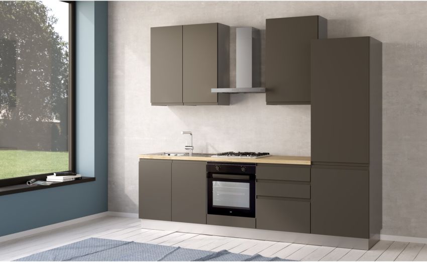 Iris cucina 270 cm colore grigio scuro con frigo -3 elettrodomestici--Melaminico Iris cucina 270 cm colore grigio scuro con frigo -3 elettrodomestici--Melaminico