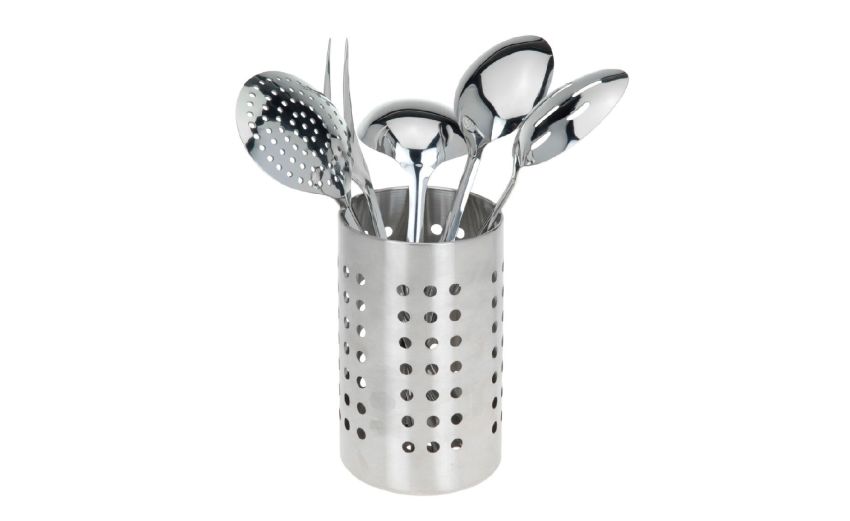 Set 5 utensili cucina e portautensili in metallo- -Cromo-Acciaio Set 5 utensili cucina e portautensili in metallo- -Cromo-Acciaio