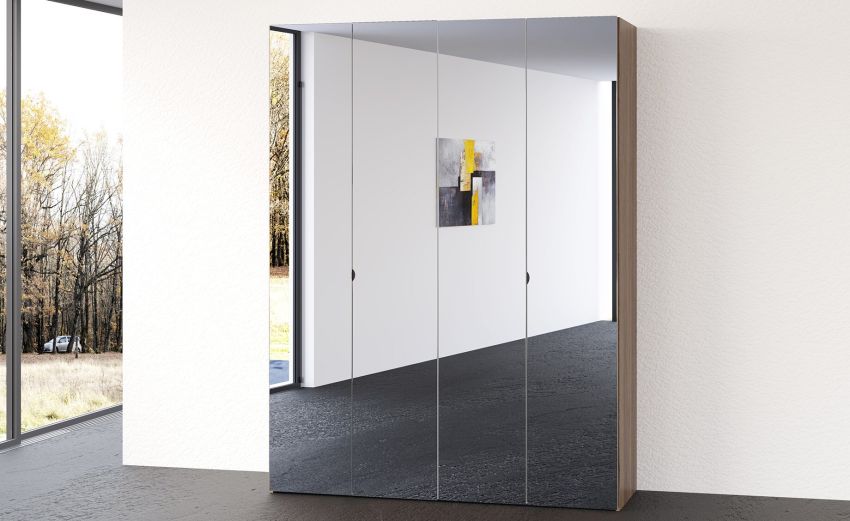 Mia armadio 4 ante battenti specchiate noce biondo -In pannello nobilitato-Legno scuro-Nobilitato-238 cmx161 cm