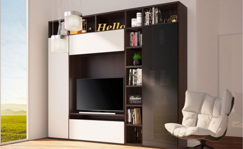 New York parete soggiorno colore teak e bianco opaco-Larghezza 265 New York parete soggiorno colore teak e bianco opaco-Larghezza 265