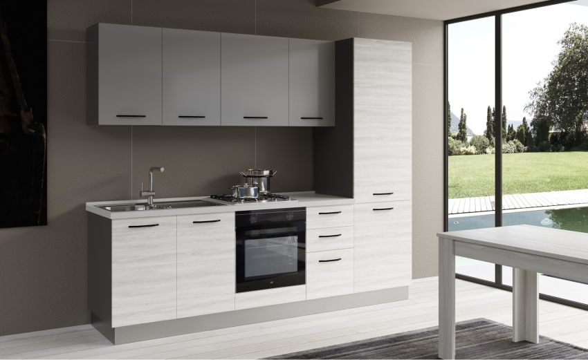 Gilda cucina 255 cm colore frassino ghiaccio e light grey-3 elettrodomestici Gilda cucina 255 cm colore frassino ghiaccio e light grey-3 elettrodomestici