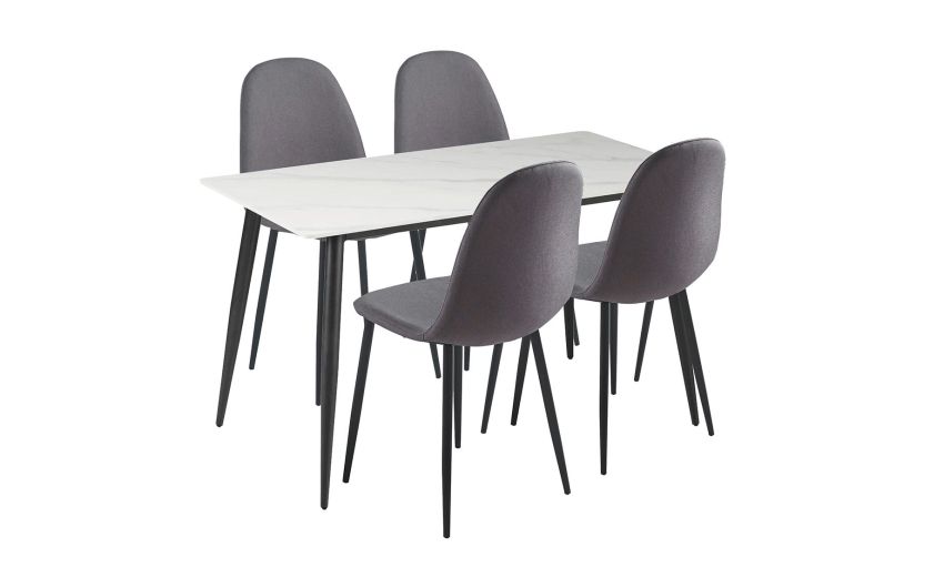 Detroit set tavolo effetto marmo con 4 sedie -Set tavolo e 4 sedie
-Grigio-Metallo