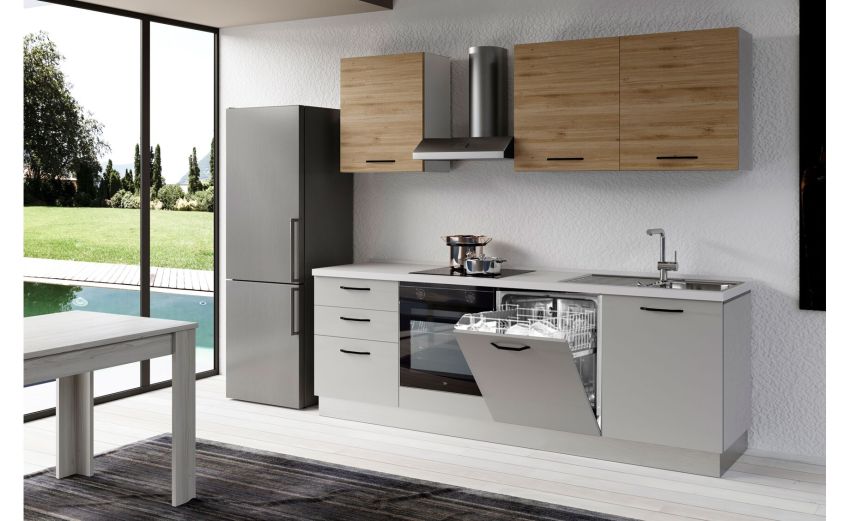 Gilda 2.0 cucina 300 cm colore light grey e rovere cadiz -4 elettrodomestici Gilda 2.0 cucina 300 cm colore light grey e rovere cadiz -4 elettrodomestici