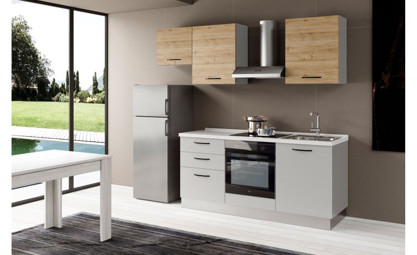 Gilda 2.0 cucina 240 cm colore light grey e rovere cadiz -3 elettrodomestici Gilda 2.0 cucina 240 cm colore light grey e rovere cadiz -3 elettrodomestici
