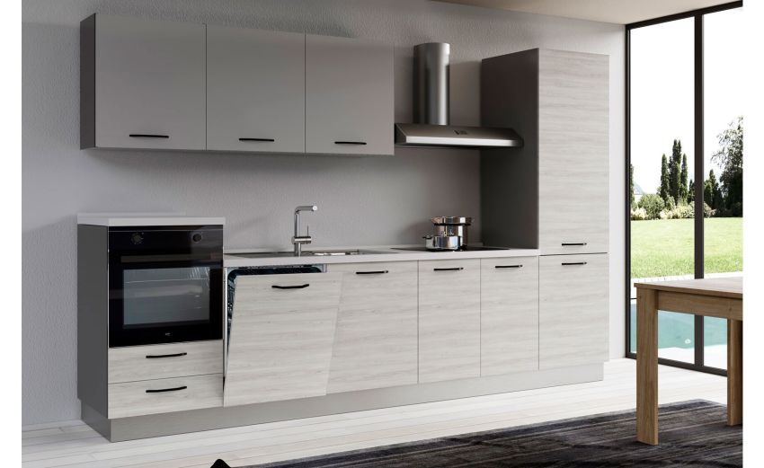 Gilda 2.0 cucina 330 cm colore frassino ghiaccio e light grey-4 elettrodomestici Gilda 2.0 cucina 330 cm colore frassino ghiaccio e light grey-4 elettrodomestici