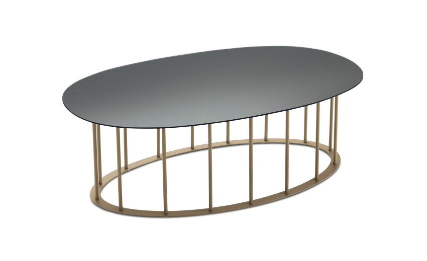 Chic tavolino ellittico metallo beige e piano grigio--Grigio-Metallo-30 cmx90 cm