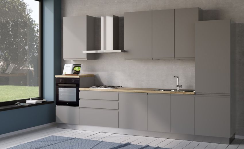 Iris cucina 360 cm colore grigio chiaro -3 elettrodomestici--Melaminico