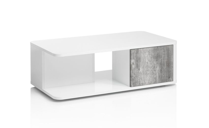 Vienna tavolino soggiorno bianco lucido e cemento-2 vani-Bianco-Pannello-40 cmx110 cm