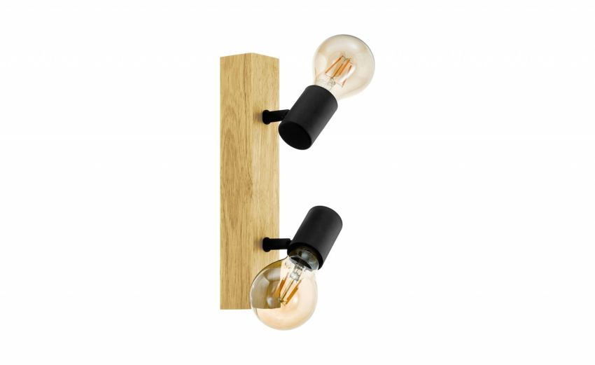 Townshend barra faretti 2 luci legno e metallo- -Legno naturale-Legno-30 cmx5 cm