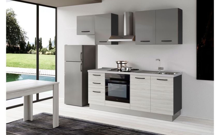 Gilda 2.0 cucina 255 cm colore frassino ghiaccio e light grey -3 elettrodomestici Gilda 2.0 cucina 255 cm colore frassino ghiaccio e light grey -3 elettrodomestici
