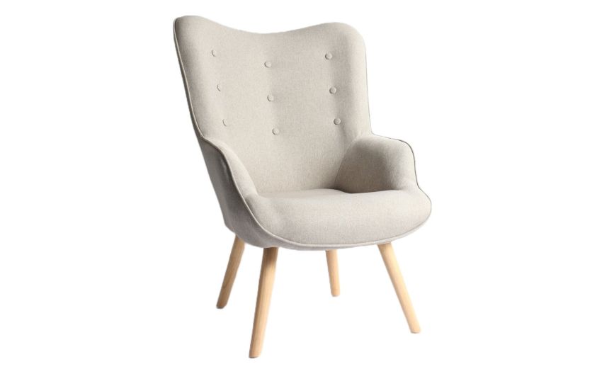 Vale poltrona in tessuto beige-Gambe in legno-Beige-Tessuto-97 cmx67 cm