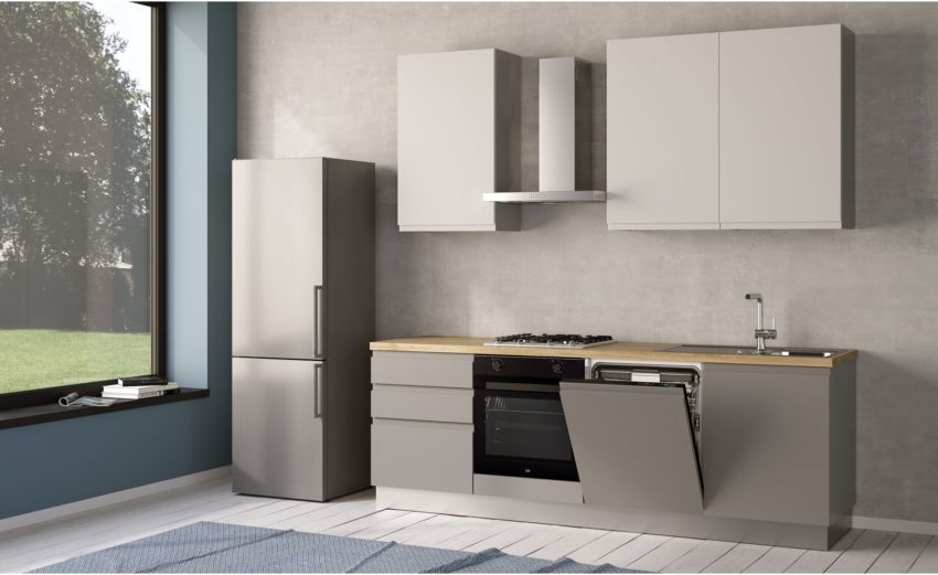 Iris cucina 240 cm colore grigio chiaro e bianco opaco con lavastoviglie-3 elettrodomestici--Melaminico Iris cucina 240 cm colore grigio chiaro e bianco opaco con lavastoviglie-3 elettrodomestici--Melaminico