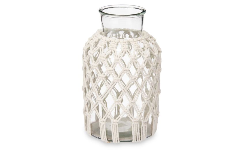Macrame vaso con tessuto bianco H30 Macrame vaso con tessuto bianco H30