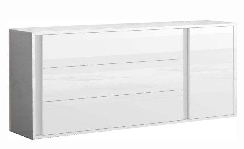 Bella comò 3 cassetti e 1 anta bianco lucido-In pannello laccato-Bianco-Pannello-76 cmx160 cm Bella comò 3 cassetti e 1 anta bianco lucido-In pannello laccato-Bianco-Pannello-76 cmx160 cm
