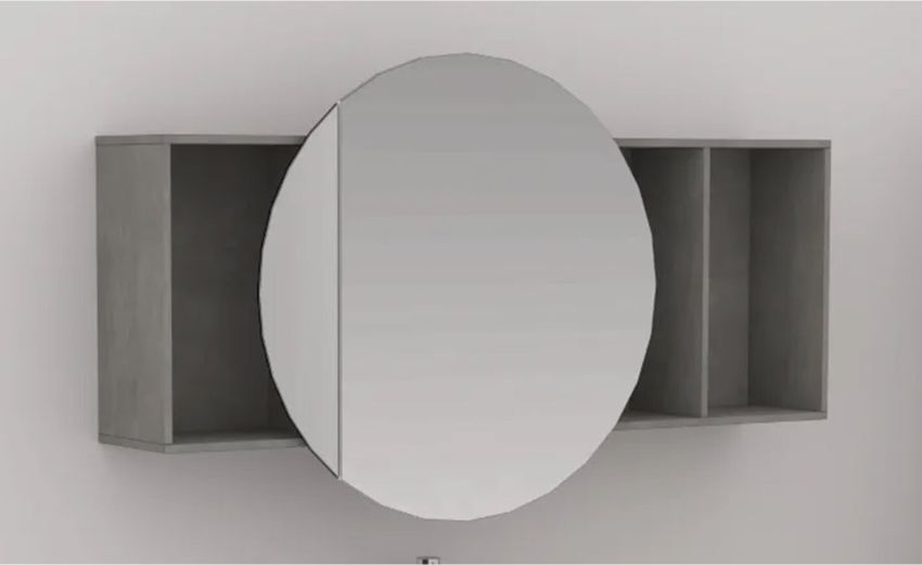 Beauty specchio contenitore cemento-1 anta tonda con vani a giorno---43 cmx110 cm