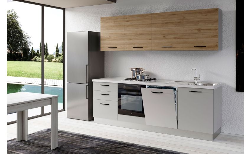 Gilda cucina 300 cm colore light grey e rovere cadiz -4 elettrodomestici Gilda cucina 300 cm colore light grey e rovere cadiz -4 elettrodomestici