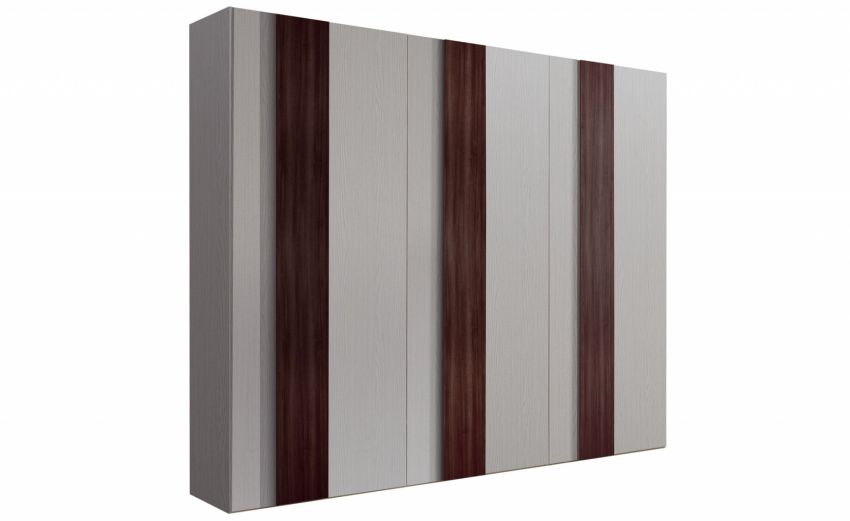 Monica armadio battente 6 ante bianco e noce scuro-In pannello ecologico certificato-Legno naturale-Pannello ecologico-246 cmx277 cm