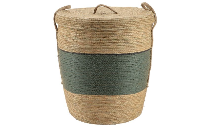 Cesta con coperchio e fascia cachi h47 cm--Verde-Fibra naturale Cesta con coperchio e fascia cachi h47 cm--Verde-Fibra naturale