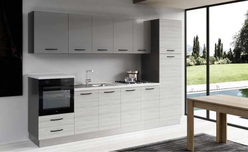 Gilda cucina 300 cm colore frassino ghiaccio e light grey-3 elettrodomestici Gilda cucina 300 cm colore frassino ghiaccio e light grey-3 elettrodomestici
