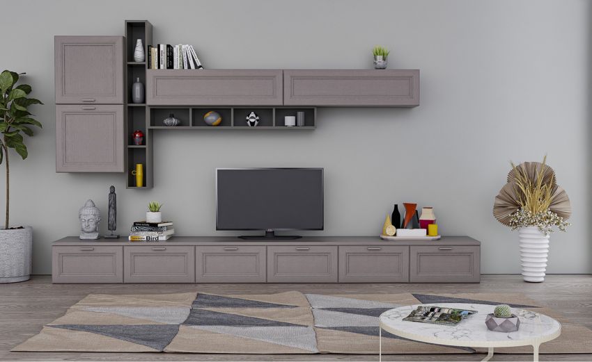 Venere parete soggiorno tortora 360x48x200 cm-Larghezza 360