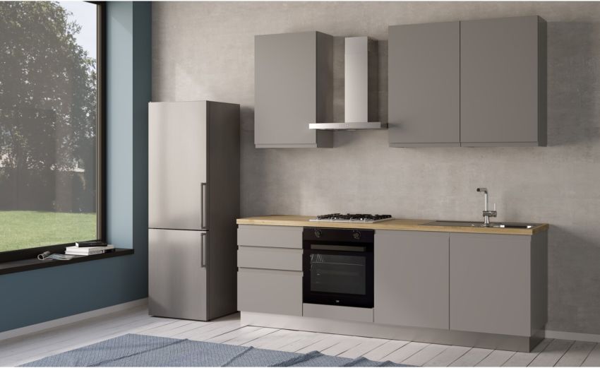 Iris cucina 240 cm colore grigio chiaro-2 elettrodomestici--Melaminico Iris cucina 240 cm colore grigio chiaro-2 elettrodomestici--Melaminico