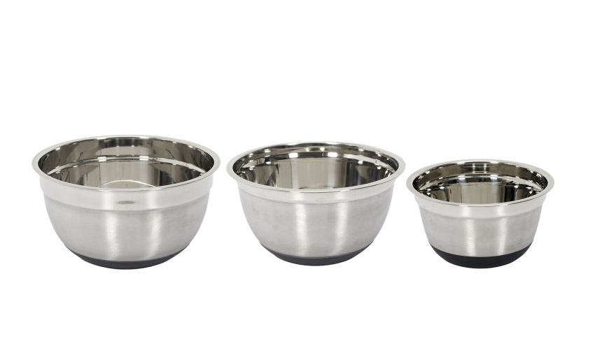 Chef&#039;s set 3 ciotole in acciaio inox antiscivolo- -Cromo