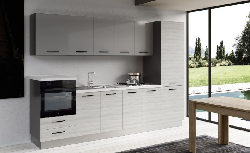 Gilda cucina 300 cm colore frassino ghiaccio e light grey-3 elettrodomestici