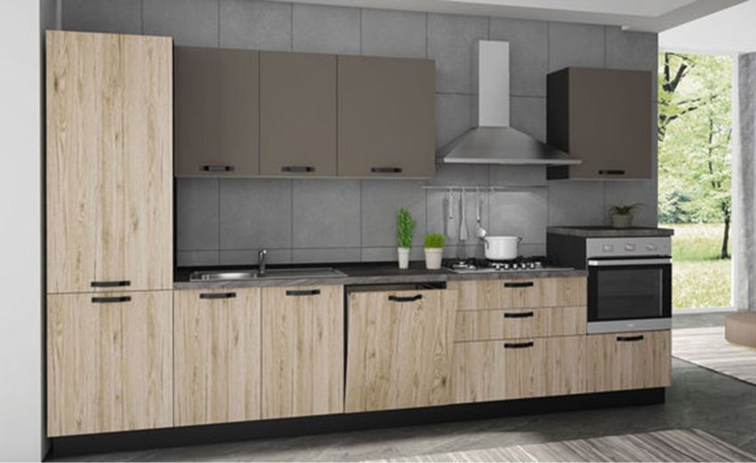 Pratika cucina 360 cm colore rovere evo e antracite-4 elettrodomestici-Legno naturale-Pannello melaminico Pratika cucina 360 cm colore rovere evo e antracite-4 elettrodomestici-Legno naturale-Pannello melaminico