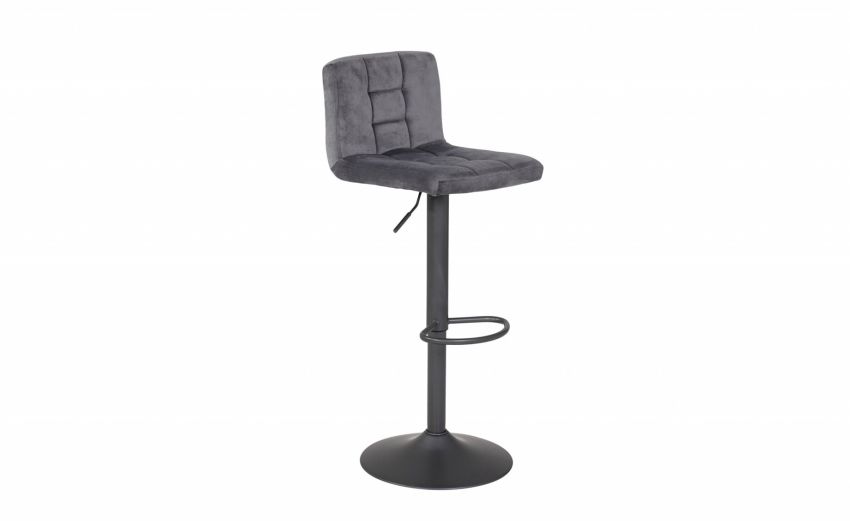 Lerry sgabello metallo e velluto grigio-Regolabile in altezza-Grigio-Velluto-85 cmx48 cm