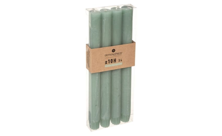Rustic set 4 candele verdi Ø2x24 cm- -Verde-Cera