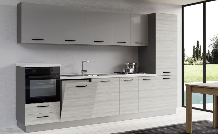 Gilda cucina 330 cm colore frassino ghiaccio e light grey-4 elettrodomestici Gilda cucina 330 cm colore frassino ghiaccio e light grey-4 elettrodomestici