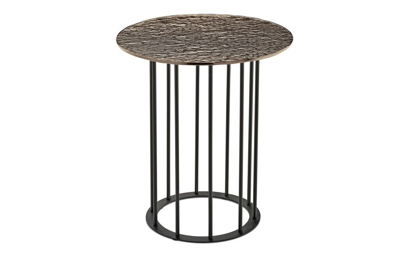 Chic tavolino rotondo Ø 45 metallo nero e piano bronzo martellato--Bronzo-Metallo-50 cmx45 cm