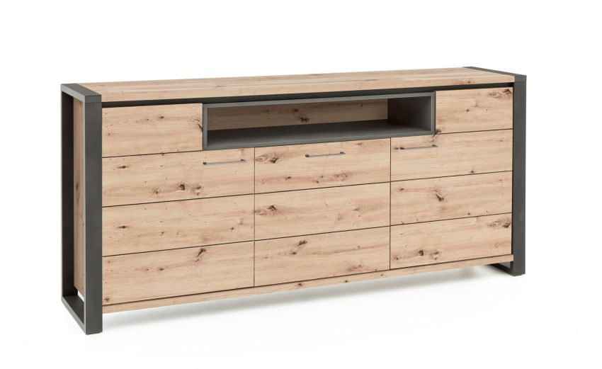 Tenerife credenza 3 ante artisan con particolari neri-Struttura in pannello melaminico-Legno naturale-Pannello melaminico-95 cmx200 cm Tenerife credenza 3 ante artisan con particolari neri-Struttura in pannello melaminico-Legno naturale-Pannello melaminico-95 cmx200 cm