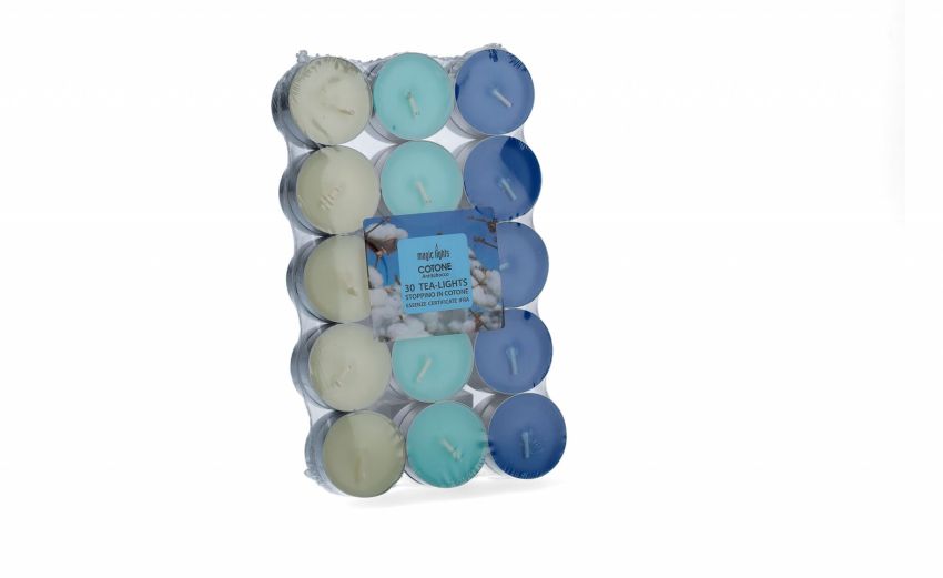 Tea Lights set 30 candele fiori di cotone- -Blu-Alluminio-2 cmx11 cm Tea Lights set 30 candele fiori di cotone- -Blu-Alluminio-2 cmx11 cm