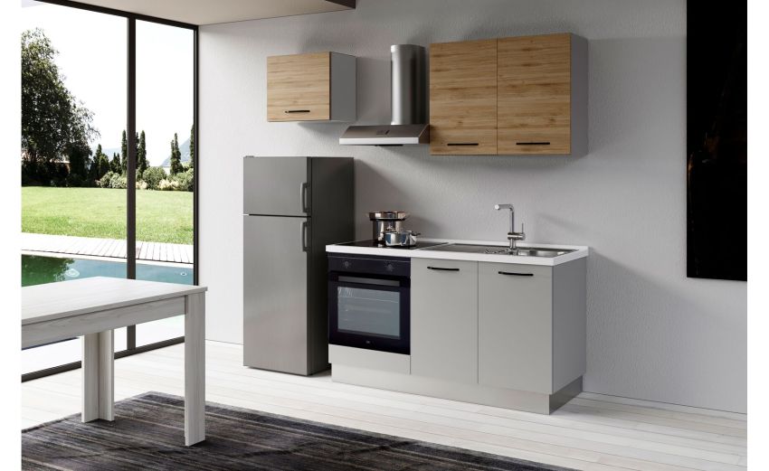 Gilda 2.0 cucina 210 cm colore light grey e rovere cadiz -3 elettrodomestici Gilda 2.0 cucina 210 cm colore light grey e rovere cadiz -3 elettrodomestici