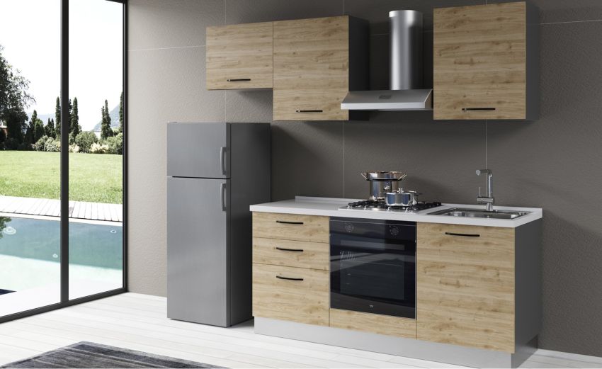 Gilda 2.0 cucina 240 cm colore rovere cadiz -3 elettrodomestici Gilda 2.0 cucina 240 cm colore rovere cadiz -3 elettrodomestici