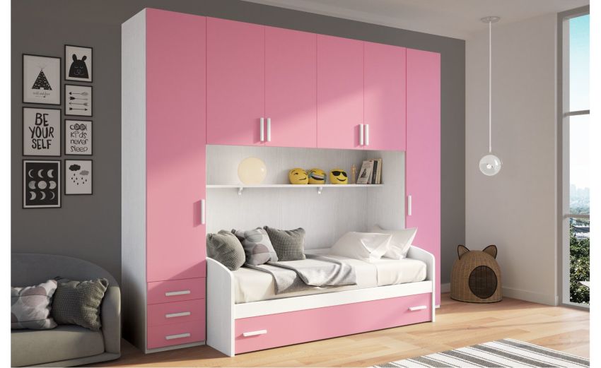 Fenix ponte 6 ante frassino nuvola e rosa-Con 3 cassetti e mensola sottoponte Fenix ponte 6 ante frassino nuvola e rosa-Con 3 cassetti e mensola sottoponte