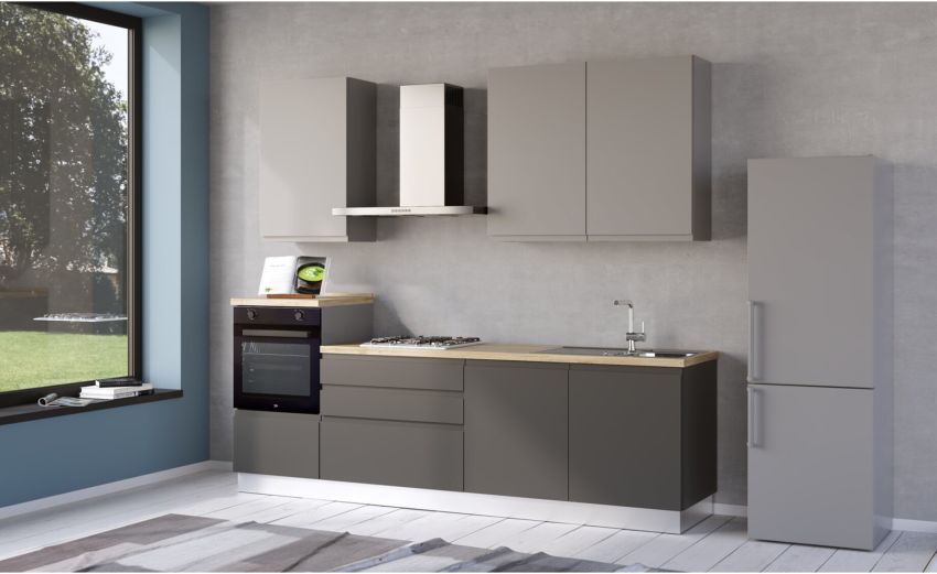 Iris cucina 270 cm colore grigio scuro e grigio chiaro -2 elettrodomestici--Melaminico Iris cucina 270 cm colore grigio scuro e grigio chiaro -2 elettrodomestici--Melaminico