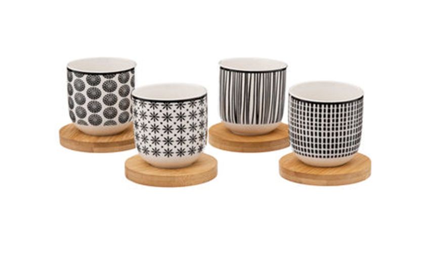Bohemia set 4 tazzine caffè base legno 100 ml --Bianco-Ceramica