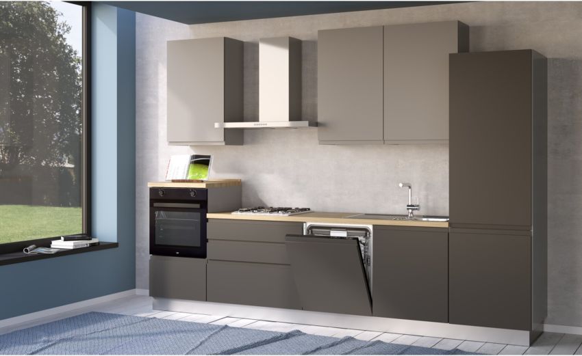 Iris cucina 330 cm colore grigio scuro e grigio chiaro con lavastoviglie-4 elettrodomestici--Melaminico Iris cucina 330 cm colore grigio scuro e grigio chiaro con lavastoviglie-4 elettrodomestici--Melaminico