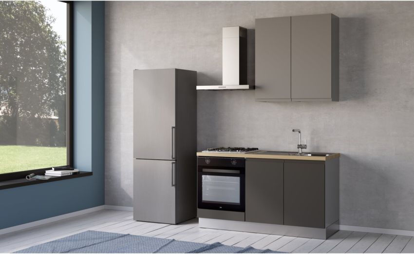 Iris cucina 150 cm colore grigio scuro e grigio chiaro con forno-2 elettrodomestici