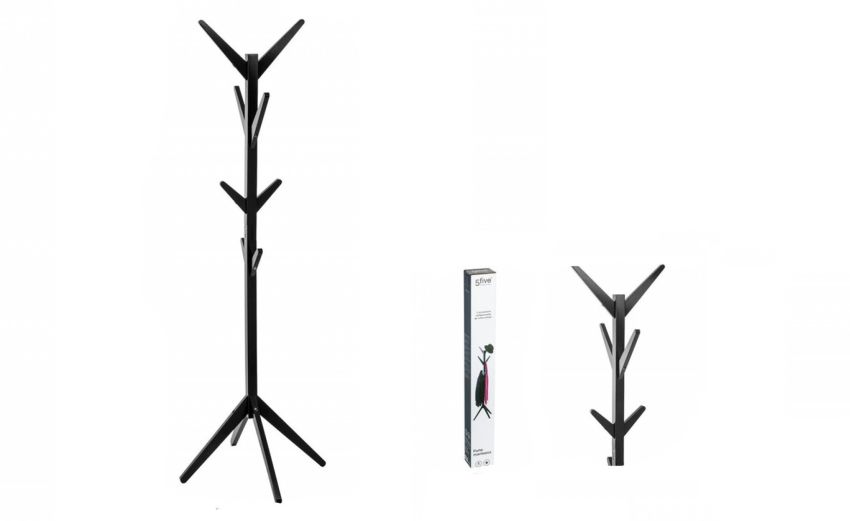 Tree appendiabiti da terra 8 ganci nero h178 cm- -Nero-Legno