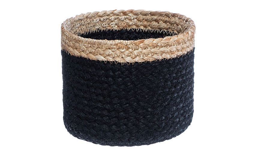 Cestino in juta nero con bordo naturale Ø16 cm- -Nero-Juta