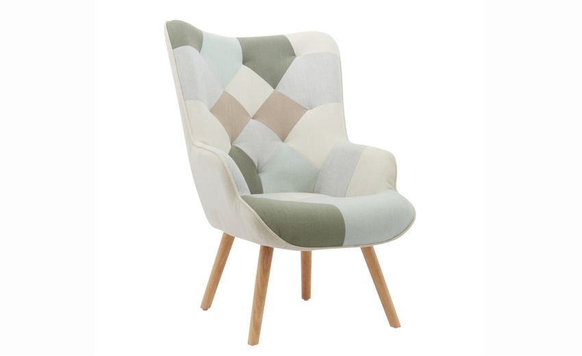 Cindy poltrona in tessuto patchwork tinte pastello-Gambe in legno-Azzurro;Grigio-Tessuto-97 cmx67 cm Cindy poltrona in tessuto patchwork tinte pastello-Gambe in legno-Azzurro;Grigio-Tessuto-97 cmx67 cm