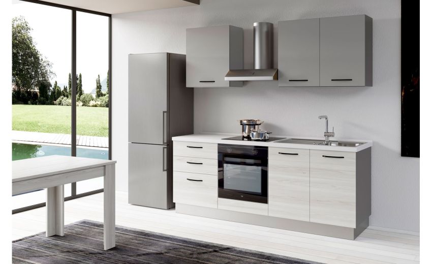 Gilda 2.0 cucina 270 cm colore frassino ghiaccio e light grey -3 elettrodomestici